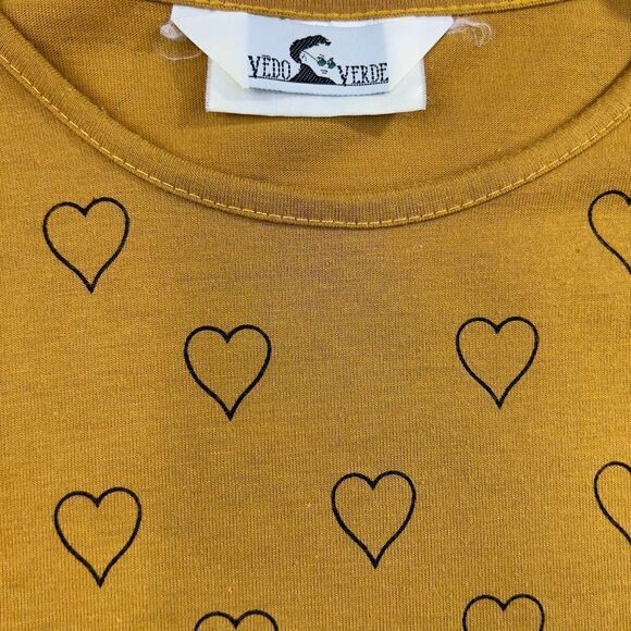 Vedo Verde Vintage Women's Sequin Heart Print Dolman Sleeve Top gold black Small - Picture 12 of 12